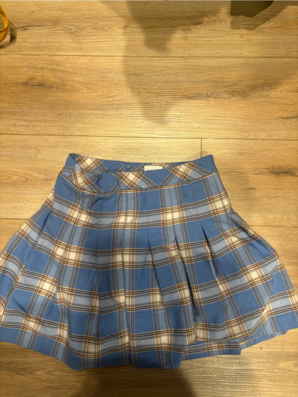 Aritzia Blue, White and Brown Plaid Skater Skirt